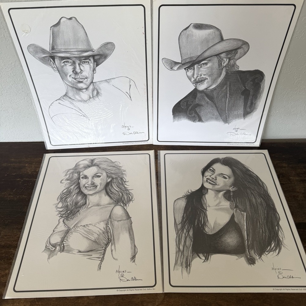 Dale Adkins Country Music Art Sketch Prints Lot Shania Twain Alan Jackson Faith